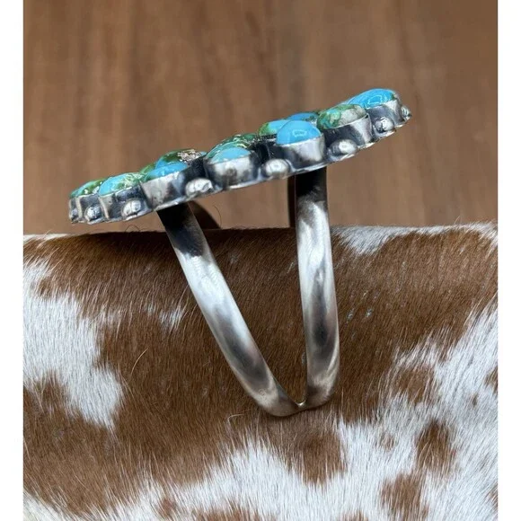 Navajo Handmade Sterling Silver Sonoran Gold Turquoise Mega Cuff Bracelet - Picture 2 of 9